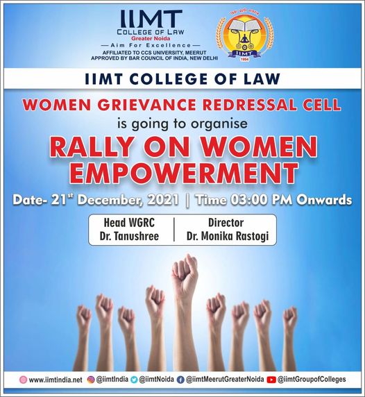 Women Grievance Redressal Cell, IIMT College of Law, Greater Noida is going to organise Rally